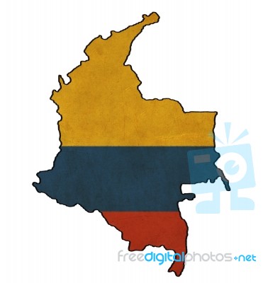 Colombia Map On  Flag Drawing ,grunge And Retro Flag Series Stock Image