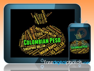 Colombian Peso Means Worldwide Trading And Coinage Stock Image