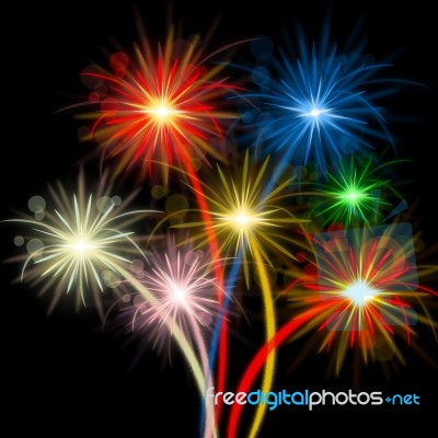 Color Fireworks Indicates Explosion Background And Celebration Stock Image