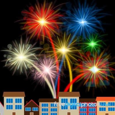 Color Fireworks Indicates Night Sky And Celebrating Stock Image