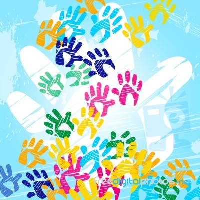 Color Handprints Means Child Human And Watercolor Stock Image