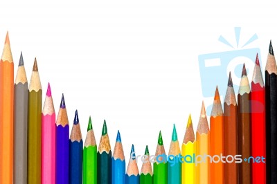 Color Pencil And Pencil On White Background Stock Photo