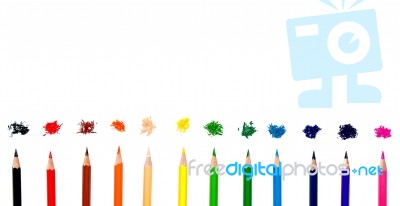 Color Pencil And Pencil On White Background Stock Photo