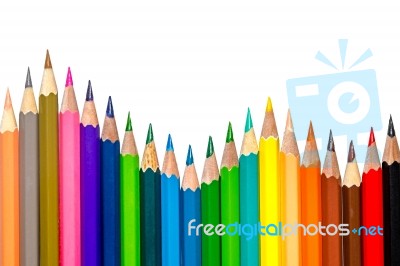 Color Pencil And Pencil On White Background Stock Photo