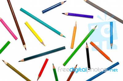 Color Pencil And Pencil On White Background Stock Photo