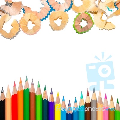 Color Pencil And Pencil On White Background Stock Photo