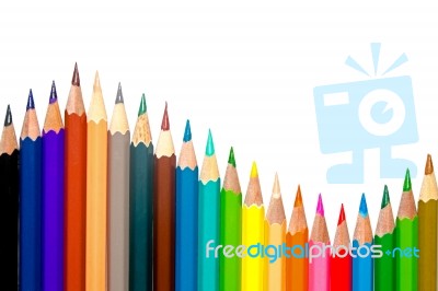 Color Pencil And Pencil On White Background Stock Photo