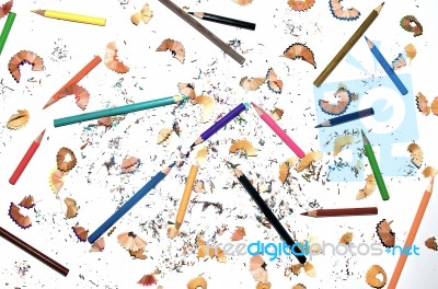 Color Pencil And Pencil On White Background Stock Photo