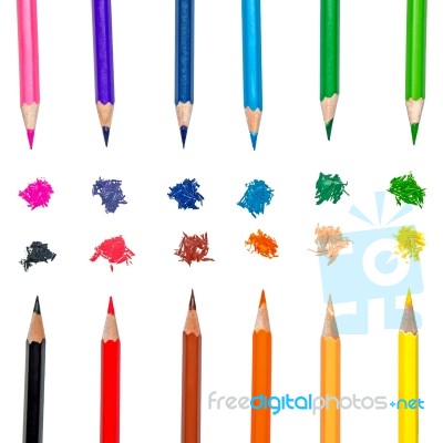 Color Pencil And Pencil On White Background Stock Photo