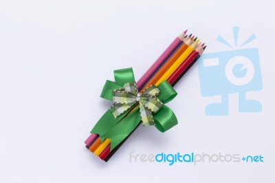 Color Pencil Gift On White Background Stock Photo