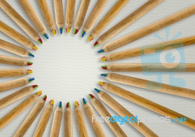 Color Pencils Allign To Heart Stock Photo