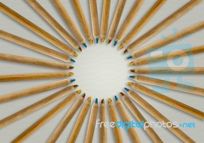 Color Pencils Allign To Heart Stock Photo