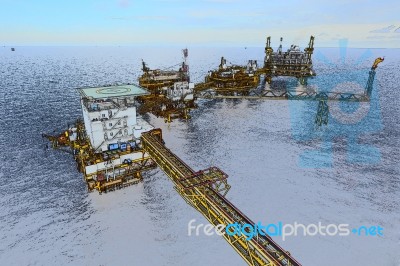 Color Sketch Of Offshore Oil Rig Stock Image