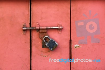 Colorful Ancient Locked Door Stock Photo