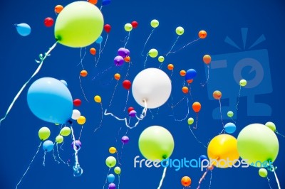 Colorful Balloons In The Sky Stock Photo