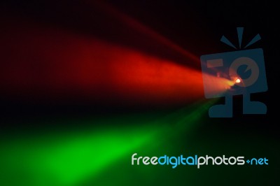 Colorful Beautiful Spotlight . Wide Lens Equipment For Show Presentation At Night . Disco Party Abstract Background . Advertisement Screen For Multimedia   Stock Photo