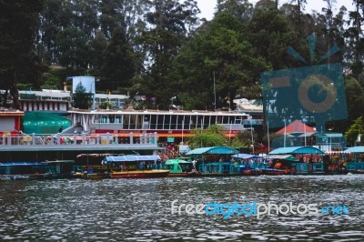 Colorful Buildings On The Shore Of A Lake Stock Photo