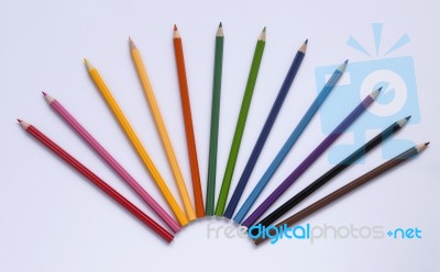 Colorful Color Pencil Arrange In Fan Shape Stock Photo