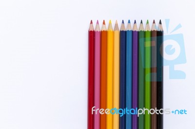 Colorful Color Pencil On White Background Stock Photo