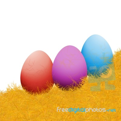 Colorful Easter Eggs Sitting On Grass Field Stock Image