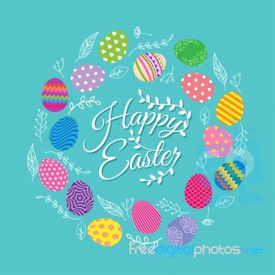 Colorful Eggs With Flowers For Easter Day Greeting Card Stock Image