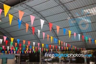 Colorful Flags In School Swimming Pool Stock Photo