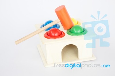 Colorful Hammer Case Wooden Toy On White Table Stock Photo