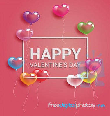 Colorful Heart Balloons And Happy Valentine Day Text Stock Image