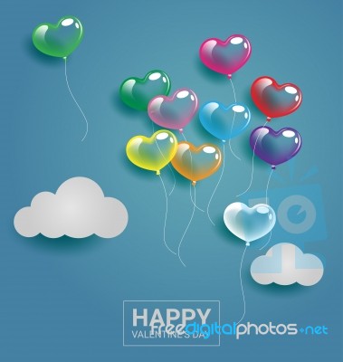 Colorful Heart Balloons With Cloud For Valentine Day And Wedding… Stock Image