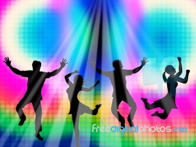 Colorful Jumping Means Friends Vibrant And Multicolored Stock Image