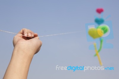 Colorful Kites On Blue Sky Stock Photo