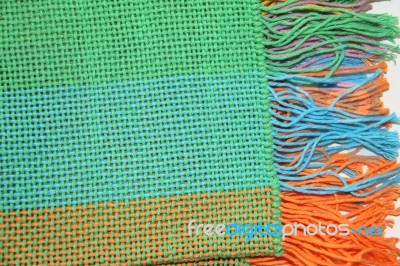 Colorful Knitted Garments And Blankets, Comb Loom, Yarns Stock Photo