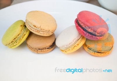 Colorful Macaroons In Different Flavor Stock Photo