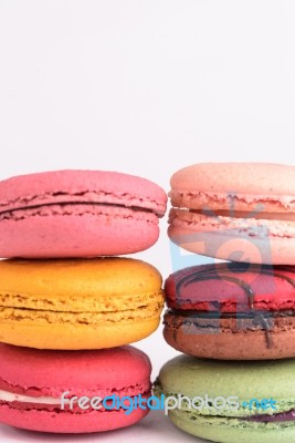 Colorful Macaroons On White Background. Macaron Or Macaroon Is S… Stock Photo