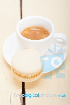 Colorful Macaroons With Espresso Coffee Stock Photo