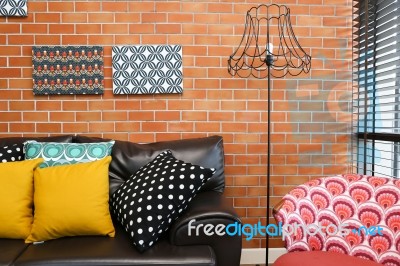 Colorful Pillows On A Sofa Stock Photo