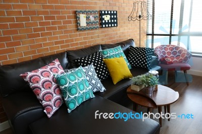 Colorful Pillows On A Sofa Stock Photo