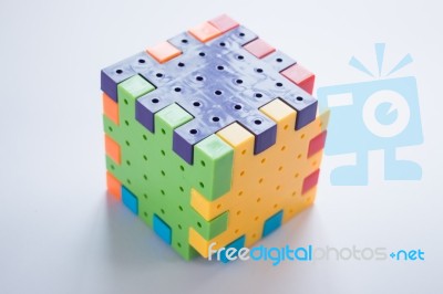 Colorful Plastic Jigsaw Puzzle Game Stock Photo