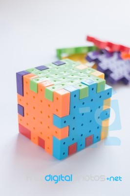 Colorful Plastic Jigsaw Puzzle Game Stock Photo