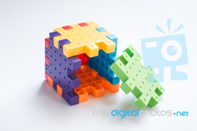 Colorful Plastic Jigsaw Puzzle Game Stock Photo