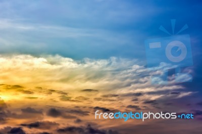 Colorful Sky. Blue, Orange And Yellow Colors Sunset Sky Stock Photo