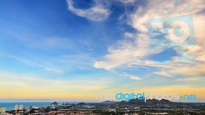 Colorful Sky Over The Hua Hin City Stock Photo