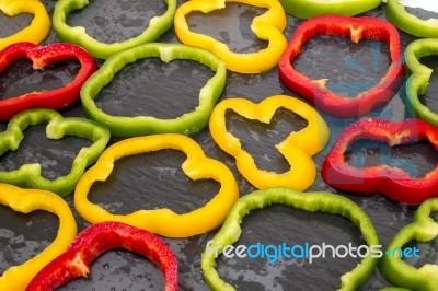 Colorful Sliced Bell Peppers Stock Photo