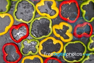 Colorful Sliced Bell Peppers Stock Photo