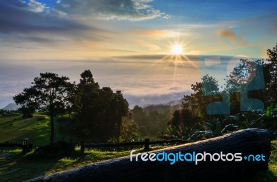 Colorful Sunrise Above The Clouds Stock Photo