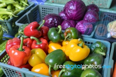 Colorful Sweet Bell Peppers, Natural Background Stock Photo