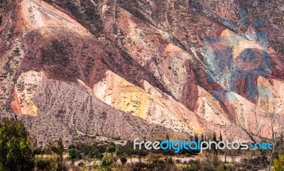 Colorful Valley Of Quebrada De Humahuaca, Central Andes Altiplan… Stock Photo