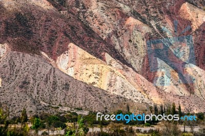 Colorful Valley Of Quebrada De Humahuaca, Central Andes Altiplan… Stock Photo