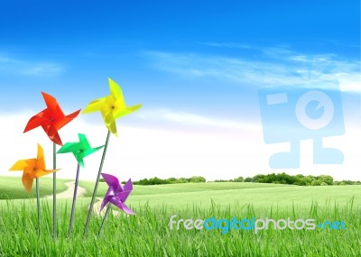 Colorful Windmills Stock Photo