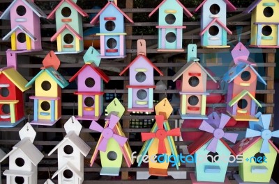 Colorful Wooden Bird House Stock Photo